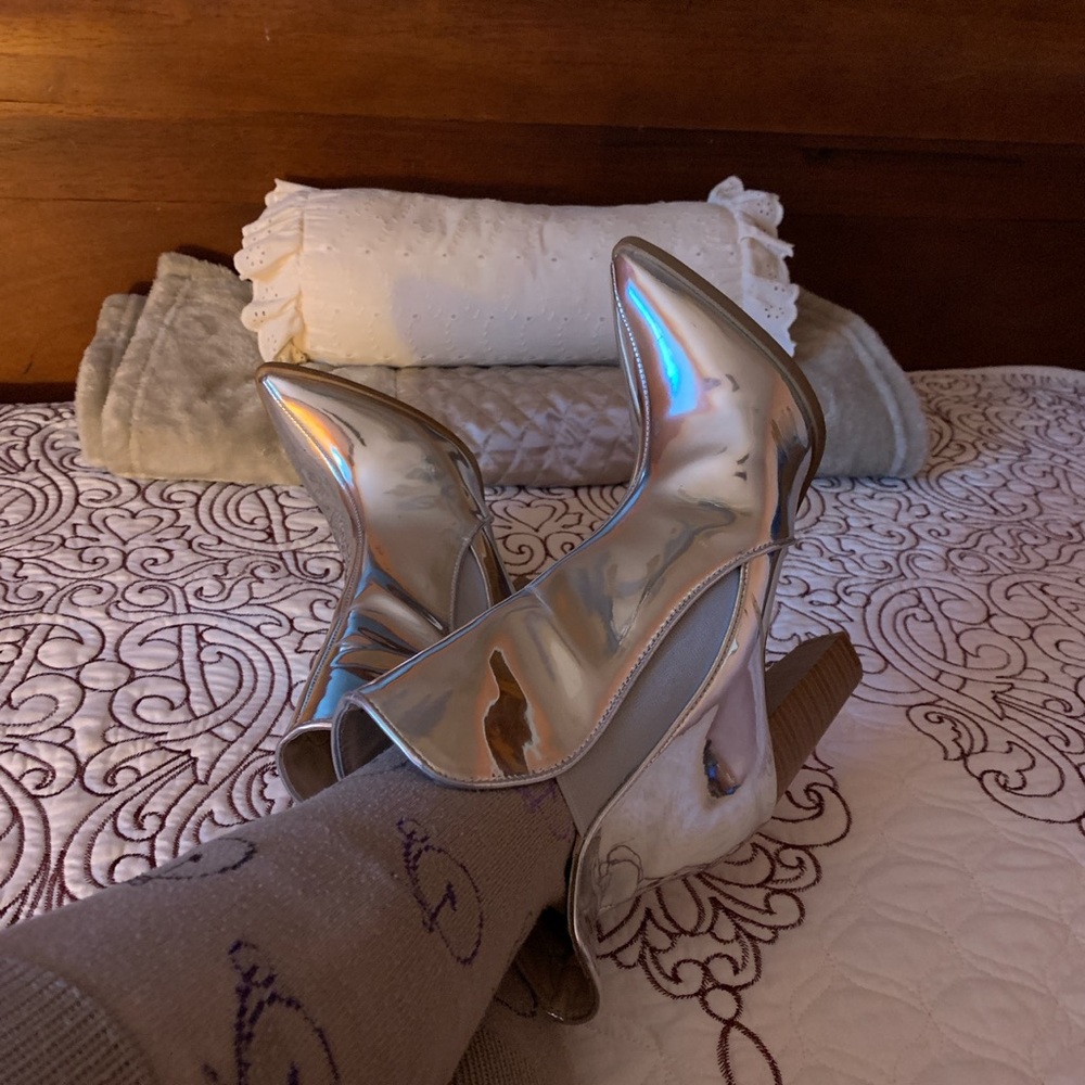 Shiny Silver Booties